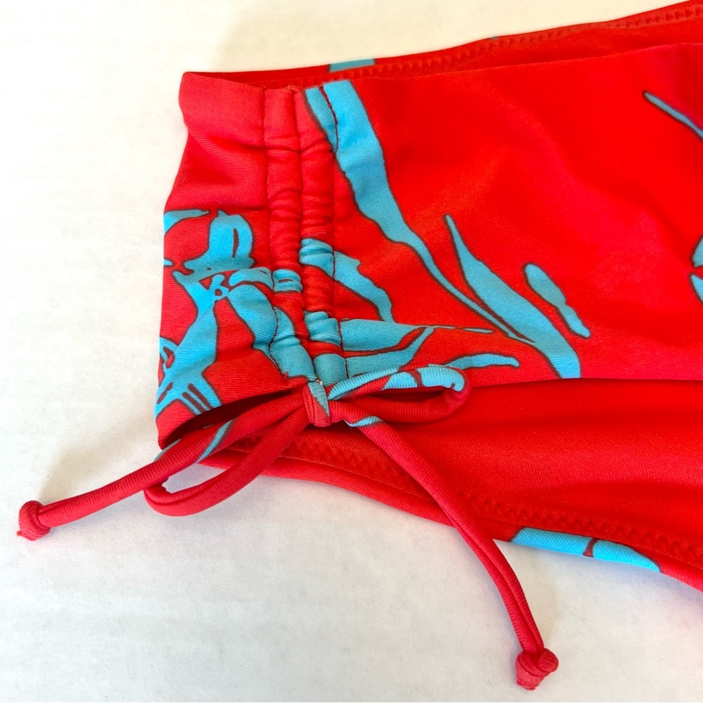 NWT Gap Factory Red Drawstring Bathing Suit Bikini Bottom w/Blue Leaf Print Sz L
